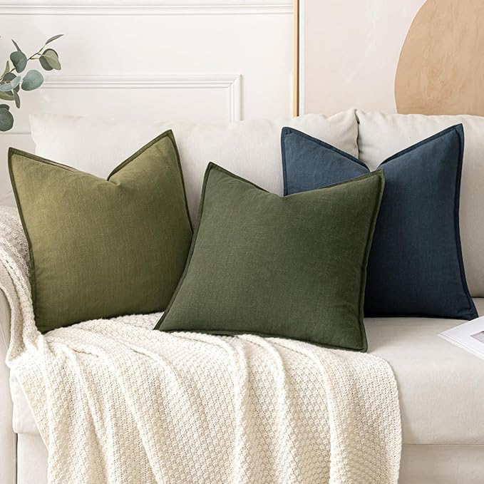 MIULEE Decorative Linen Lumbar Pillow Covers 12x20 Inch Dark Olive Green | Boho - Image 4