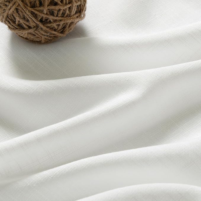 Ivory Linen Curtains 108 Inches Long 2 Panels Set Back Tab Rod Pocket Semi - Image 5