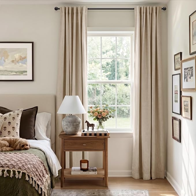 100% Blackout Curtains for Bedroom Oatmeal Linen Look Curtains 72 Inch Long | - Image 5