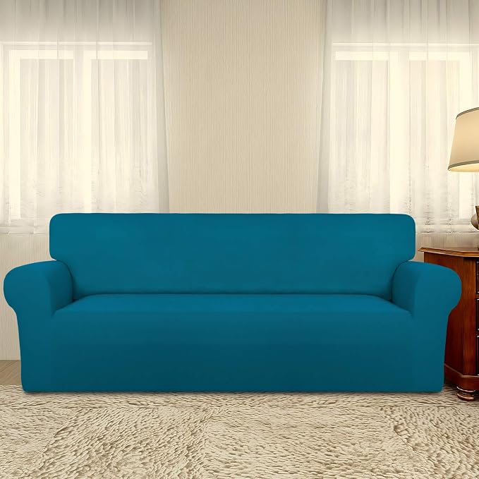 PureFit Stretch Oversized Couch Covers Sofa Slipcovers Peacock Blue | 1-Piece - Image 2