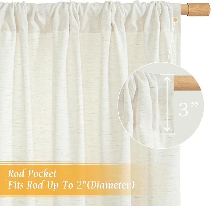 Light Filtering Natural Linen Curtains 63 Inch Length - Image 3