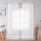 Simplebrand Sheer White Curtains 108 Inches Long, Extra Long Rod Pocket Solid by Simplebrand