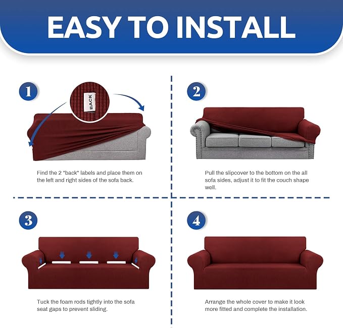 Stretch Oversized Couch Covers for Sofa Slipcover, Dark Red | 1-Piece Washable - Image 6