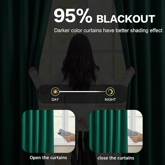 Dark Hunter Green Blackout Curtains 63 Inches Long, Christmas Home Decoration - Image 3