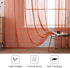 MIULEE Fall Burnt Orange Sheer Curtains 54 X 96 Inches, 2 Panels | Solid Color - Image 4