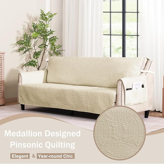 Camel Loveseat Covers 2 Cushion Couch, Water-Repellent Sofa Cover - Image 2