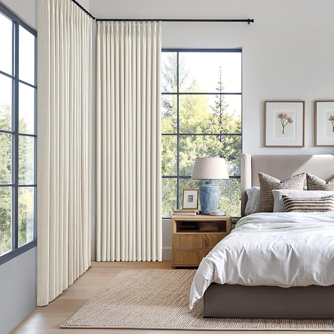 MIULEE Natural Pinch Pleated 100% Blackout Linen Curtains 40x98 Inches | Room - Image 2