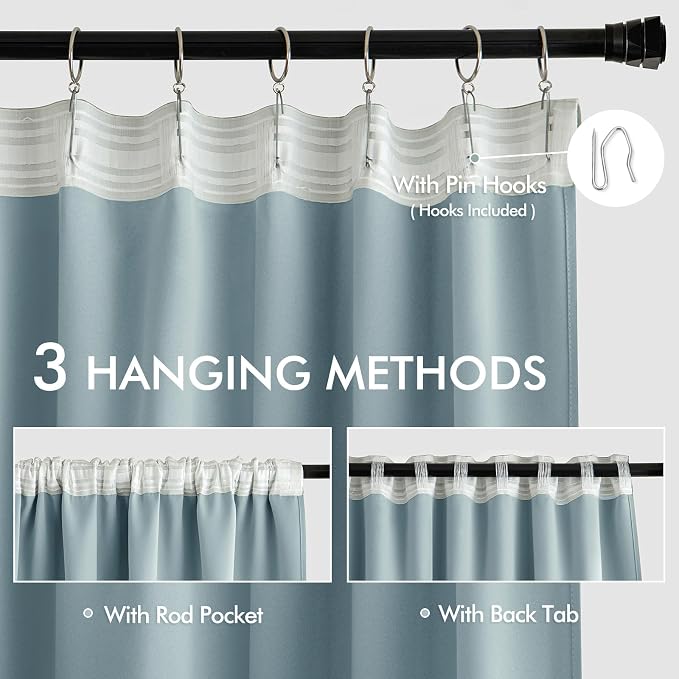 MIULEE Slate Blue Back Tab Blackout Curtains 52x102 Inch Long 2 Panels Set | - Image 3