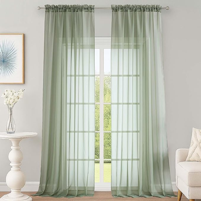 Sage Green Sheer Curtains 108 Inches Long by OWENIE