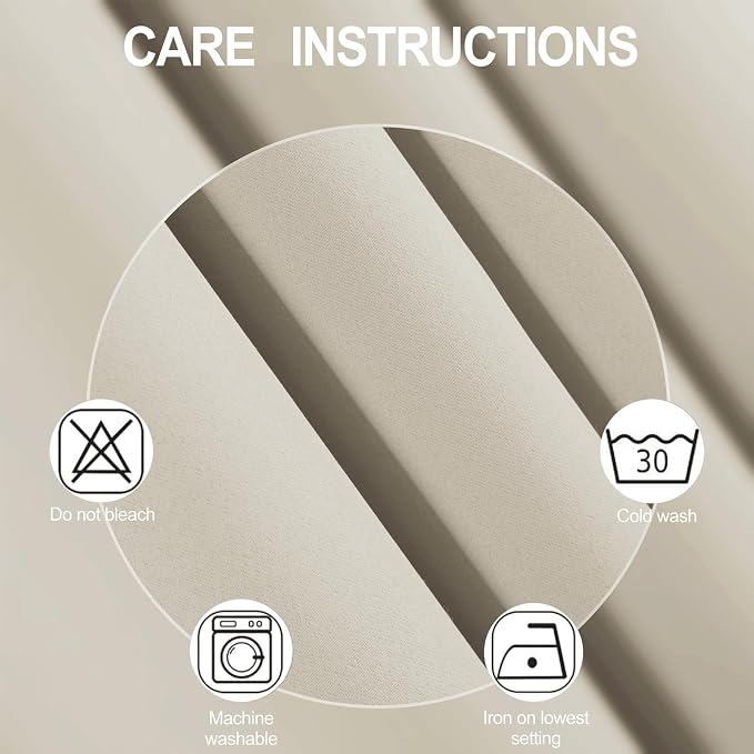 Light Beige Blackout Curtains 42 x 54 Inch Length Set of 2 Panels Grommet - Image 4