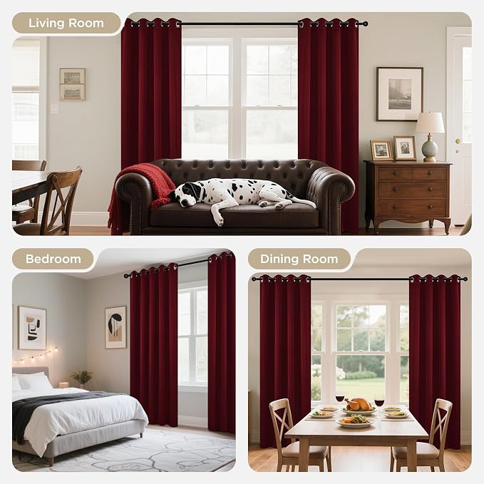 Joydeco Blackout Curtains for Bedroom 84 Inch Drapes 2 Panels Burgundy | - Image 8