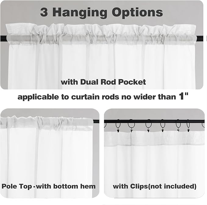 Chyhomenyc Sheer White Curtains 24 Inch Length Set | Small Window Curtains - Image 3