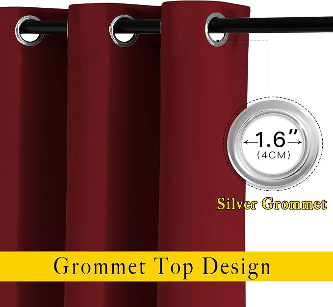 NICETOWN Burgundy Red Curtains 102 inches Long, Grommet Thermal Insulated Solid - Image 2