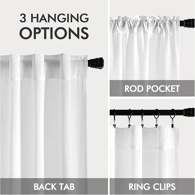 MIULEE White Linen Curtains 90 Inch Long 2 Panels - Image 3