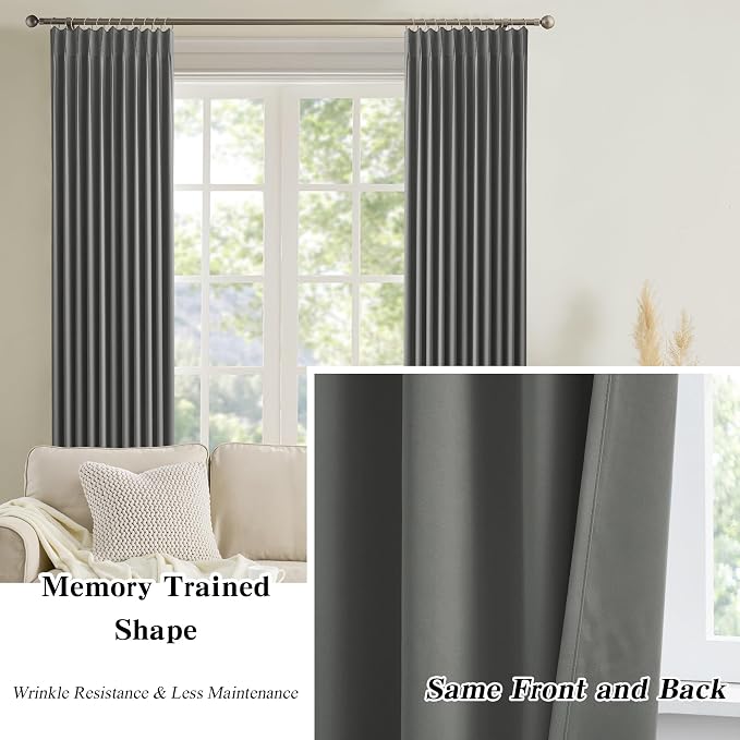 100 Inch Pinch Pleat Curtains & Drapes 2 Panels Set, Privacy Darkening Sound - Image 6