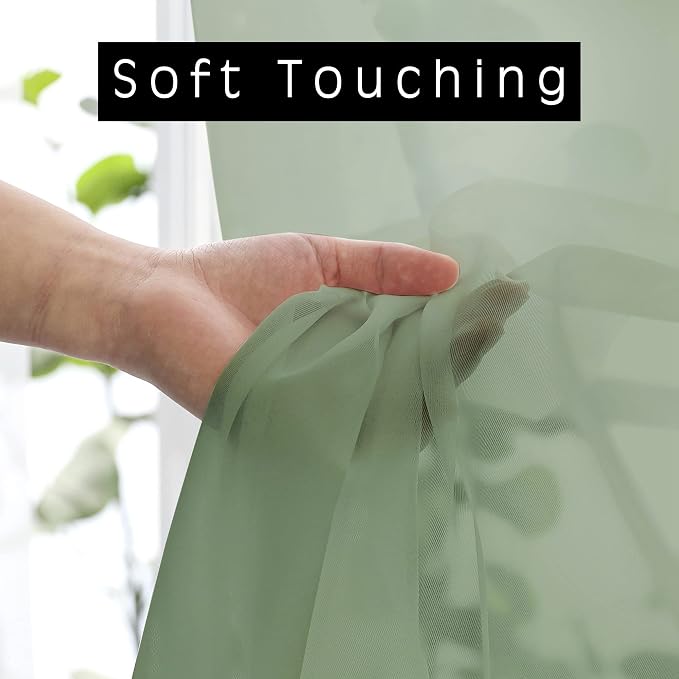 Sheer Curtains Living Room 54 inches Long, Rod Pocket Curtain Sheers Bedroom - Image 2