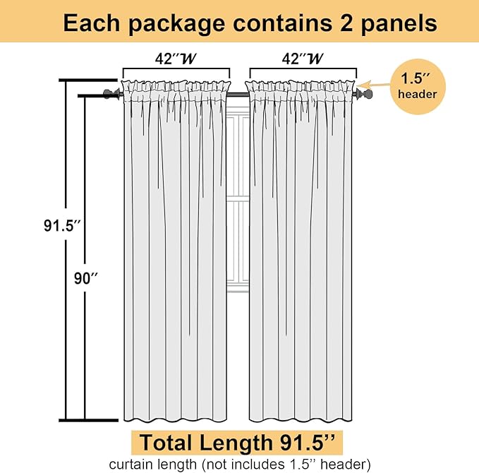 Denim Blue Sheer Curtains 90 Inches Long 2 Panels, Voile Rod Pocket Light - Image 3