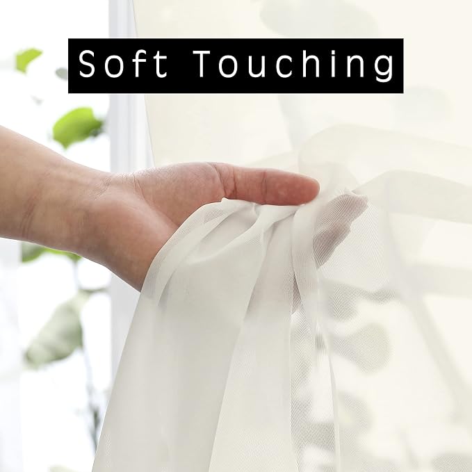 Sheer Ivory Curtains Light Filtering Window Drapes - Image 3