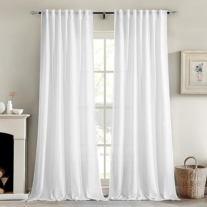 MIULEE White Linen Curtains 94 Inch Long 2 Panels by MIULEE