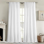 MIULEE White Linen Curtains 98 Inch Long 2 Panels by MIULEE
