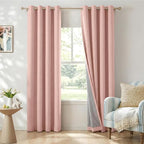100% Blackout Linen Textured Curtains 96 Inch Long, Blush Pink | 100% Blackout by 100BlackoutShield