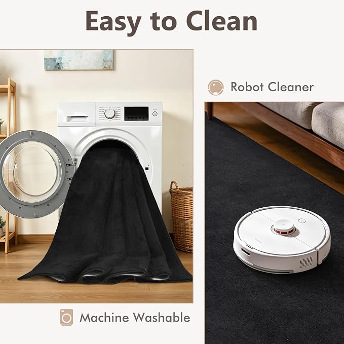 2x6 Black Solid Runner Rug Washable Non-Slip - Image 6