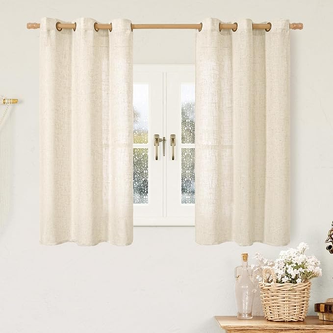 Beige Short Linen Curtains 54 Inch Length by LAMIT