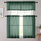 Kitchen Curtains 24 Inch Length Tier 2 Pieces, Hunter Green Sheer Curtain Solid - Image 8