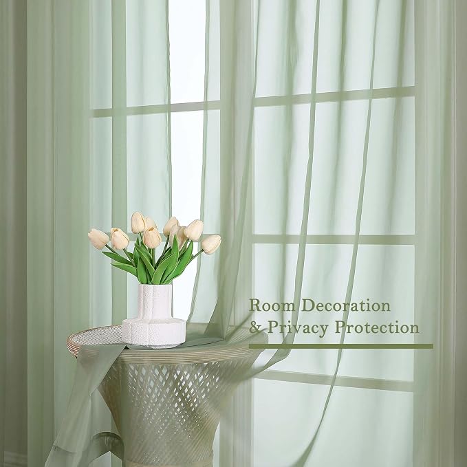 Sage Green Sheer Curtains 108 Inches Long 2 Panels, Extra Wide Airy Voile Sheer - Image 7