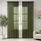 MIULEE Olive Green Sheer Curtains 54 X 63 Inches, 2 Panels | Solid Color by MIULEE