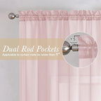 Blush Sheer Curtains 54 Inches Long 2 Panels Set, Airy & Breathable Dual Rod - Image 2