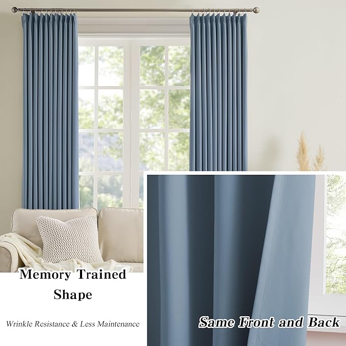 Dusty/Stone/Slate Blue Pleated Blackout Curtains 84 Inch Drop 2 Panels - Image 5