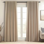 Topfinel Tan Blackout Curtains for Living Room 100 inch Long, Thick Linen Pinch by Topfinel