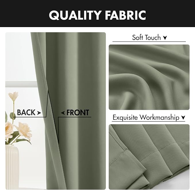 MIULEE 84 Inch Length Sage Green Blackout Bedroom Curtains Set of 4 | Thermal - Image 7