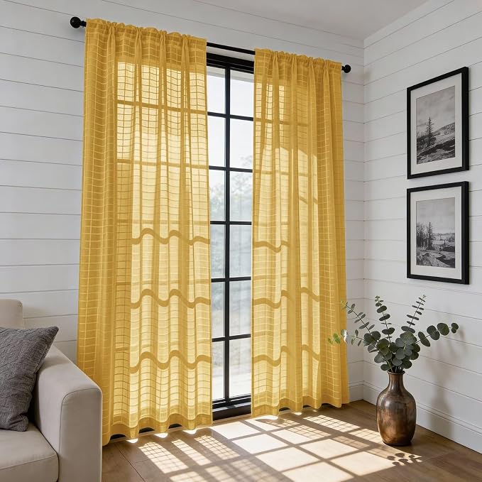 SpaceDresser Check Sheer Curtains 54 Inches Long - Image 6