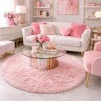 Amdrebio Pink Circle Round Fluffy Area Rug 4Ft - Image 6