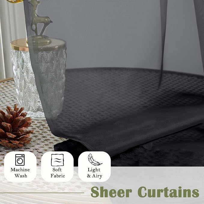 Black Sheer Curtains 84 Inches Long 2 Panels, Balance Light & Privacy Bedroom - Image 7