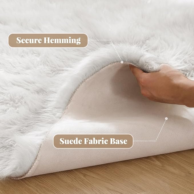 ORINOVA White Round Rugs 6.6ft Large Faux Sheepskin Washable Fur Area Rugs - Image 2