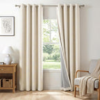 100% Blackout Linen Textured Curtains 63 Inch Long, Butter Cream | 100% by 100BlackoutShield
