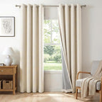 100% Blackout Linen Textured Curtains 80 Inch Long, Butter Cream | 100% by 100BlackoutShield