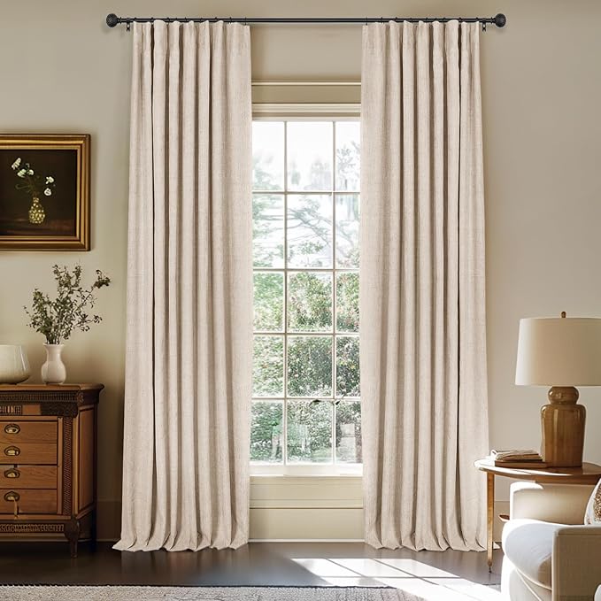 100% Blackout Curtains for Bedroom Oatmeal Linen Look Curtains 72 Inch Long | by INOVADAY