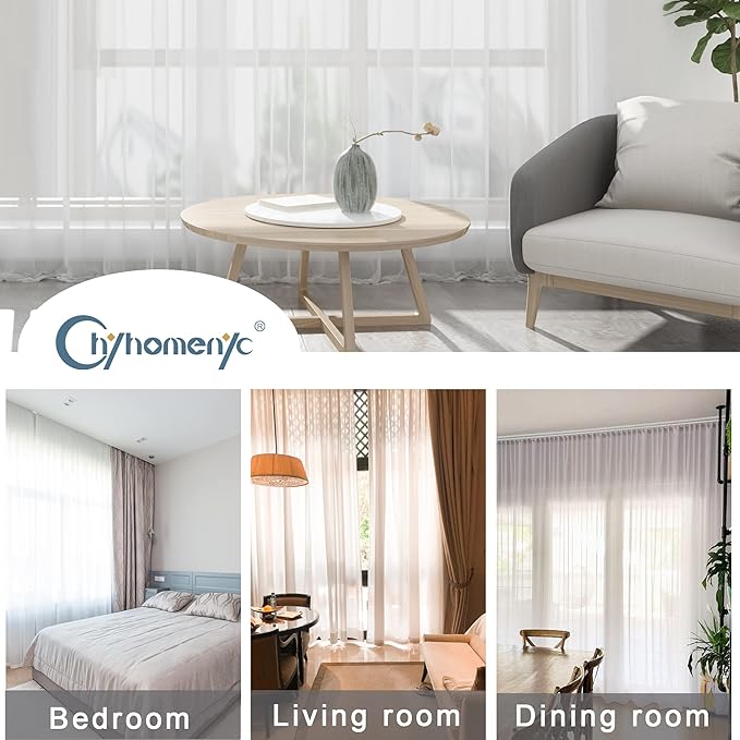 Chyhomenyc Extra Long White Sheer Curtains 120 Inches Long 2 Panels | Voile - Image 4