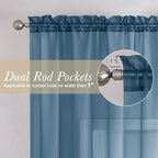 Dusty Blue Sheer Curtains 90 Inches Long 2 Panels, Light Filtering Breathable - Image 5