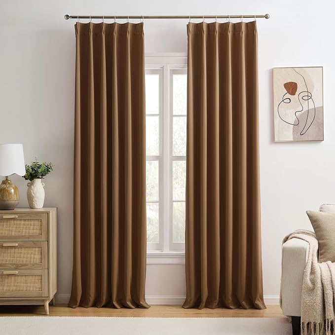 Cappuccino Brown Mocha Curtains 40x102 Inches Long 2 Panels Set, Pinch Pleated by KEQIAOSUOCAI