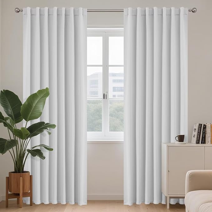 Joydeco 72 Inch 60% Blackout White Curtains 2 Panels, Elegant Soft Sheer by JOYDECO