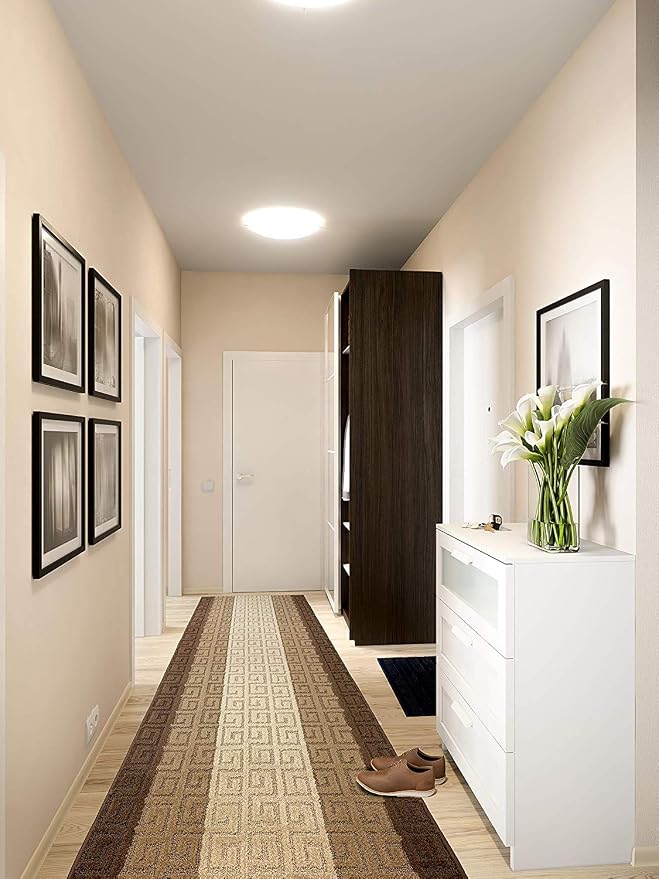 Custom Length Hallway Runner Rug, Slip Resistant, Meander Brown, 26 Inch X 2 - Image 2