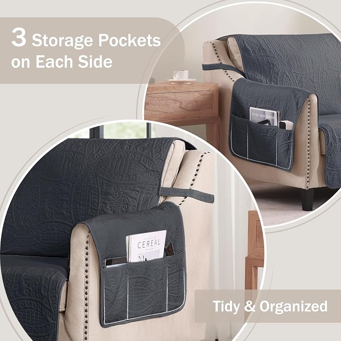 Large Black Recliner Chair Covers, Quilted Décor Water-Repellent Lazy Boy Chair - Image 3