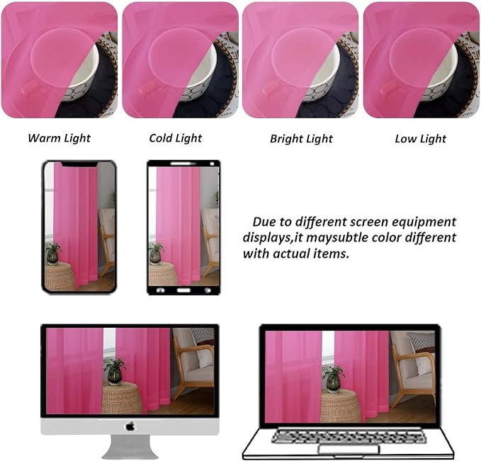 Chyhomenyc Hot Pink Sheer Curtains 72 Inch Length 2 Panels, Light Filtering - Image 8