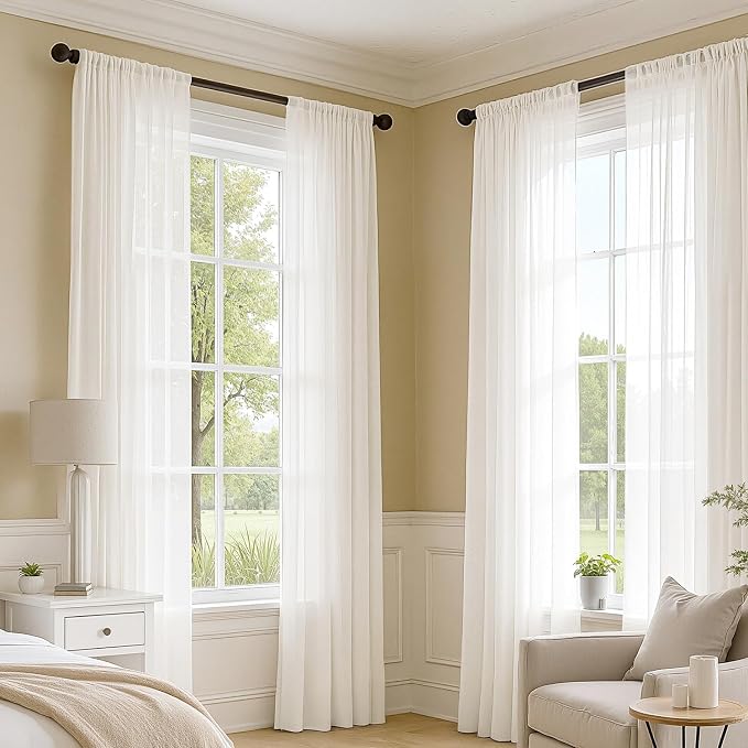 MIULEE Ivory Sheer Curtains 90 Inches Long 4 Panels 42 x 90 Inches | Light - Image 2