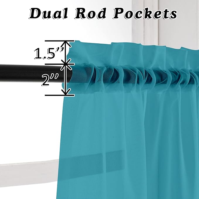 Turquoise Sheer Curtains 63 Inches Length 2 Panels, Light Filtering Treatment - Image 3